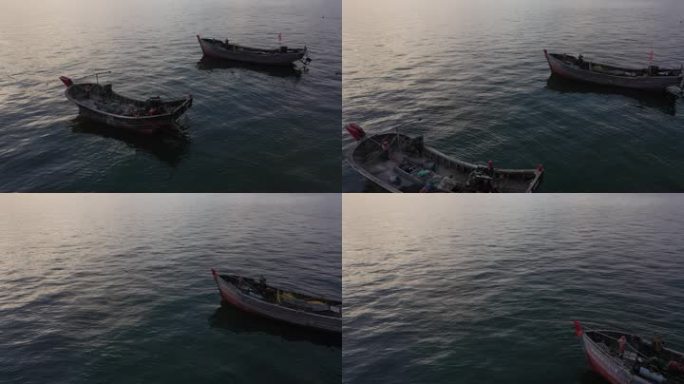 鱼村海边夕阳渔船打鱼
