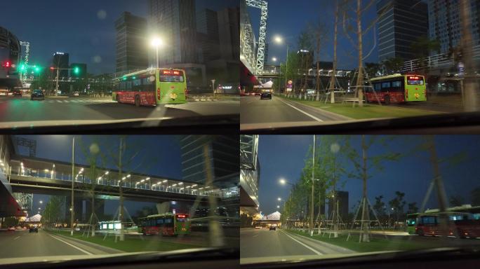 西安国际港务区公交车4K夜景拍摄