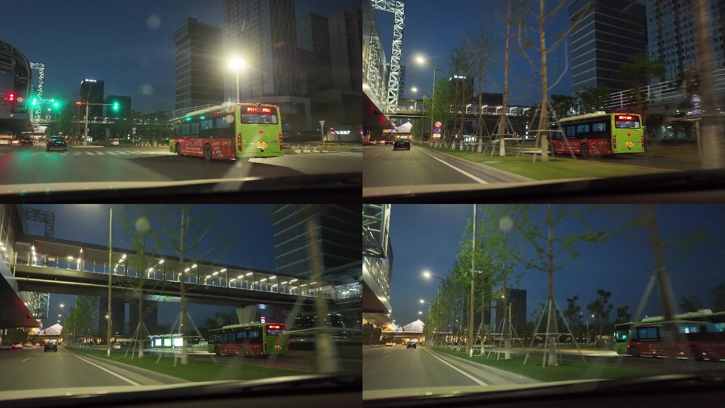 西安国际港务区公交车4K夜景拍摄
