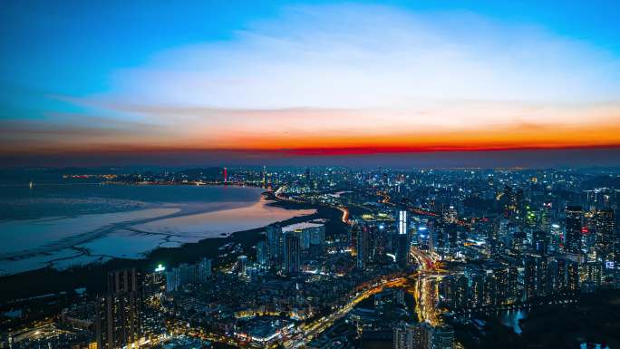 4K深圳福田城市夜景航拍延时摄影