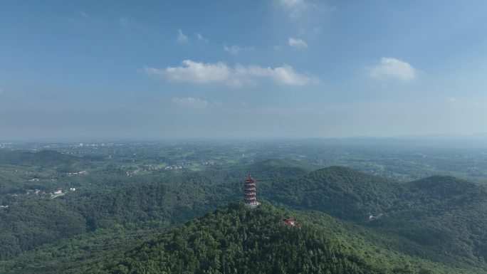 航拍襄阳古隆中风景区隆中山地标建筑腾龙阁