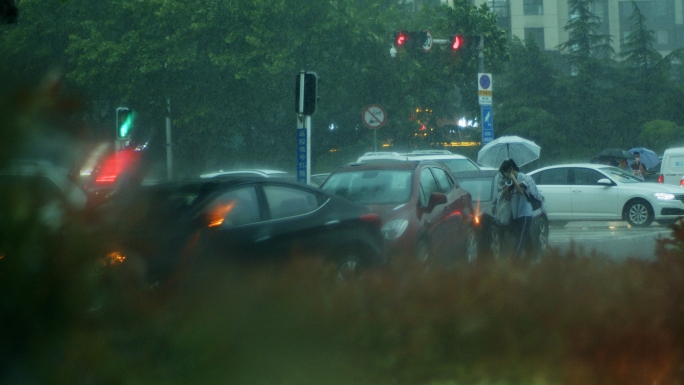 【原创4K】大暴雨路上的行人躲雨