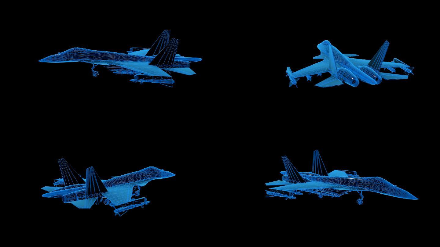 蓝色科技线条战斗机透明通道素材