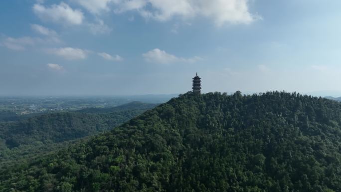 航拍襄阳古隆中风景区隆中山地标建筑腾龙阁