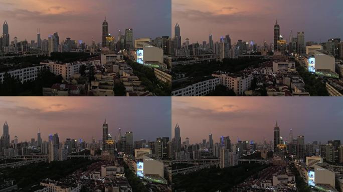 上海城市高架城市天际线夜景航拍