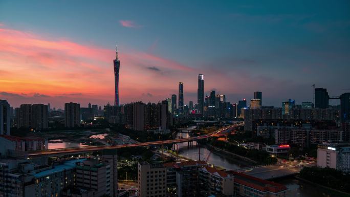 【4k原创】广州塔绝美晚霞通透夜景