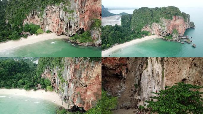 泰国甲米莱利海滩攀岩航拍