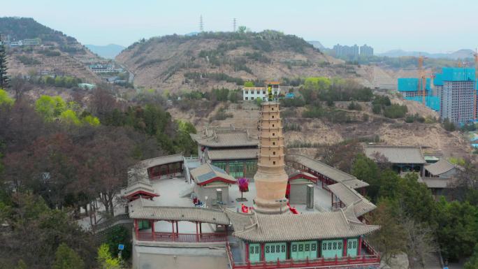 航拍兰州白塔山白塔寺