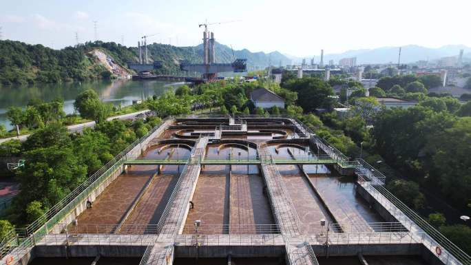 航拍杭州建德污水处理厂