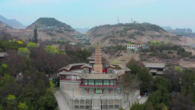 航拍兰州白塔山白塔寺