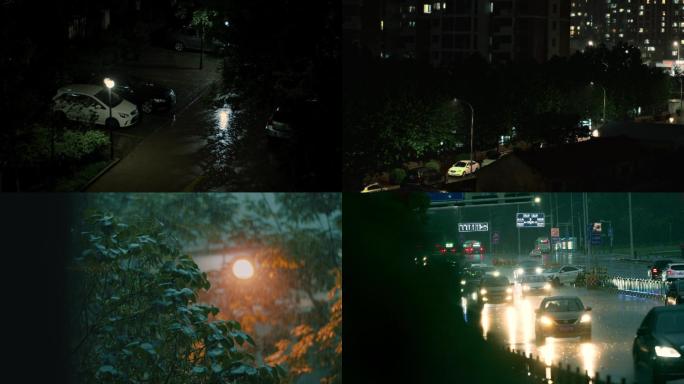 【原创4K】夜间城市下雨