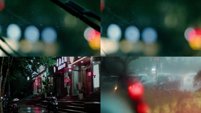 【原创4K】夜间城市下雨雨景道路
