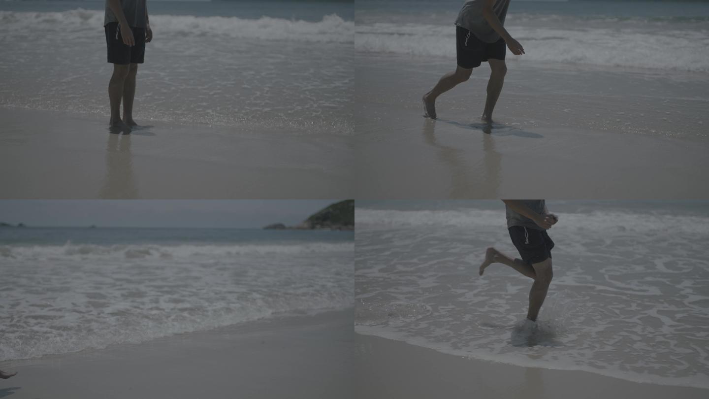 在沙滩上奔跑的脚步