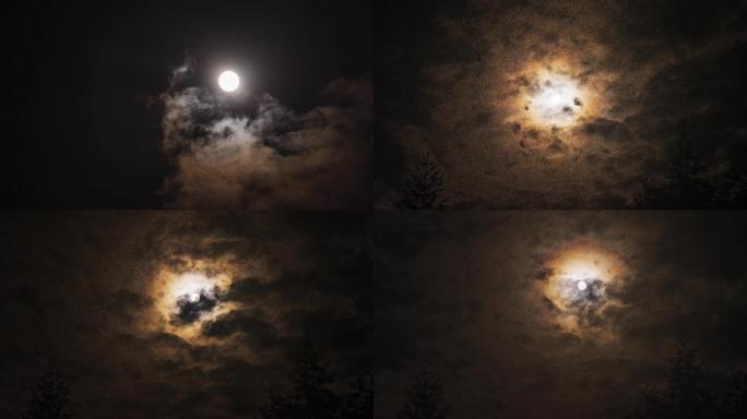 夜空月亮彩云延时4K拍摄视频