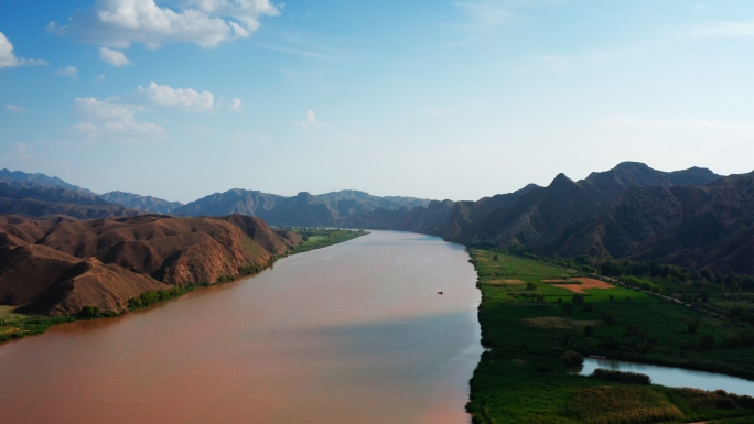 青铜峡黄河大峡谷游艇旅游航拍素材