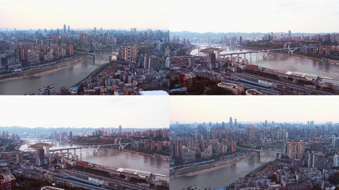 山城重庆航拍城市桥梁空镜头