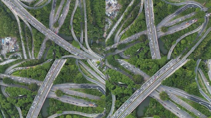 4K鸟瞰广州番禺城市大型高架道路