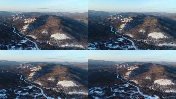 航拍大兴安岭林海雪原黑森林