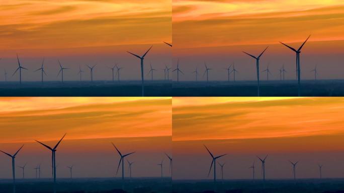 夕阳下的风电能源