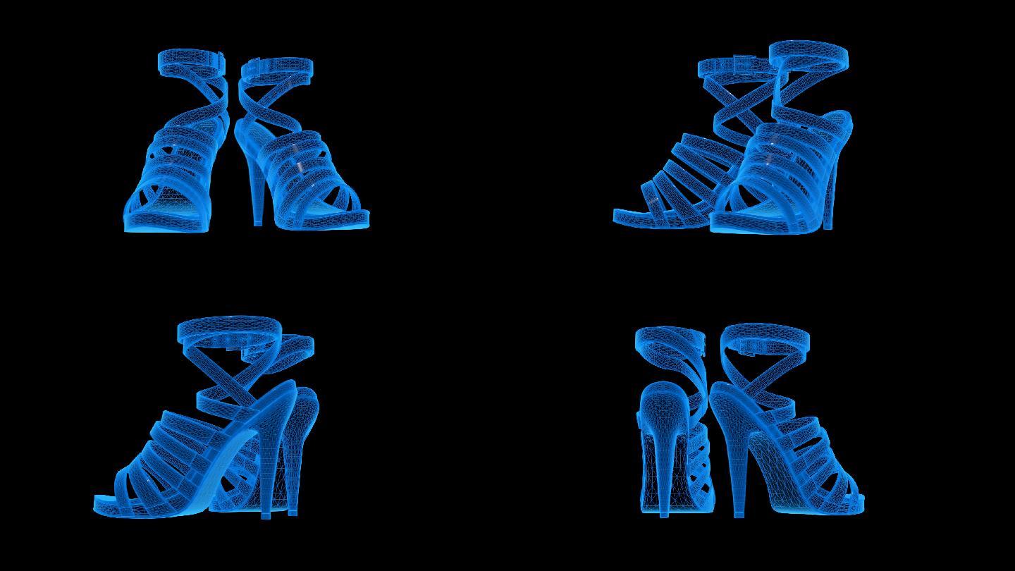 蓝色科技线条全息高跟凉鞋通道素材