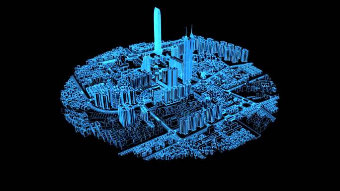 蓝色全息线框投影深圳城市素材旋转带通道