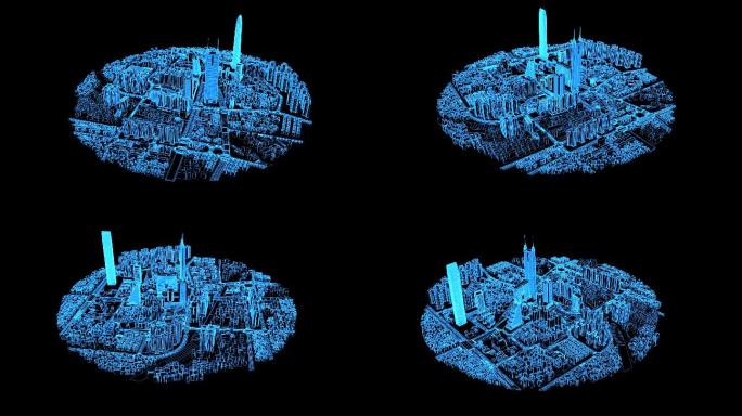 蓝色全息线框投影深圳城市素材旋转带通道