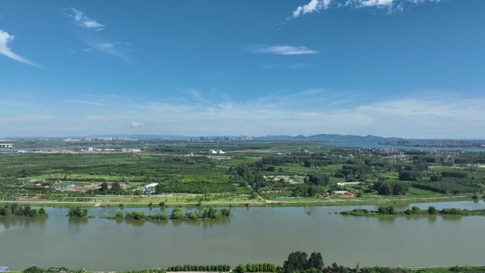 航拍襄阳汉江鱼梁洲城市自然风光