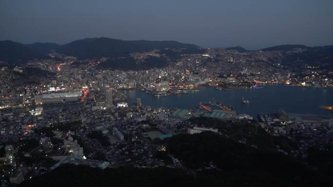 长崎港夜幕降临变化