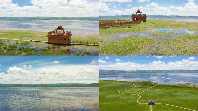 航拍甘南尕海湖