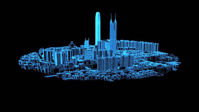 蓝色全息线框投影深圳城市素材旋转带通道