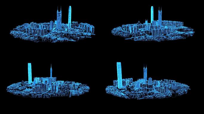 蓝色全息线框投影深圳城市素材旋转带通道