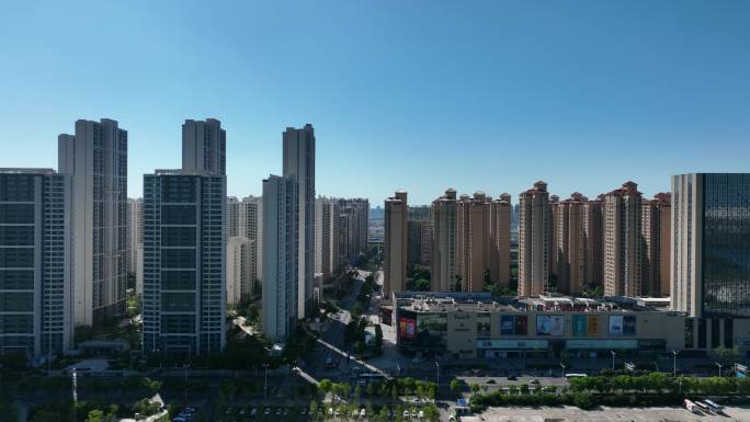 航拍襄阳市襄州区城市风光现代都市风景