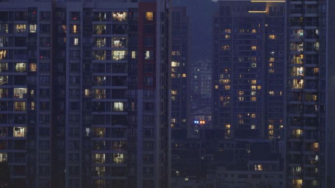 广州天河居民楼宇住宅小区花园城中村夜景