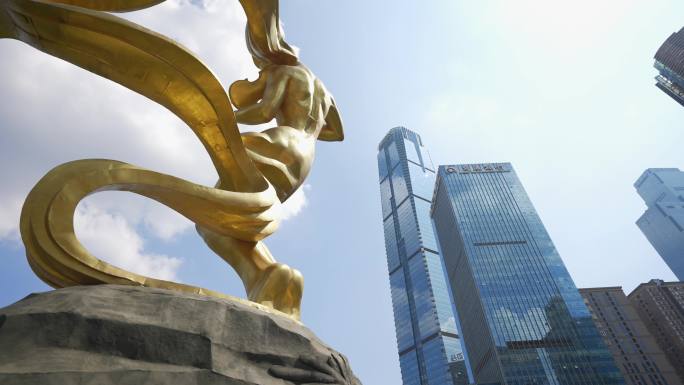 4K长沙芙蓉广场铜雕作品浏阳河移动空镜