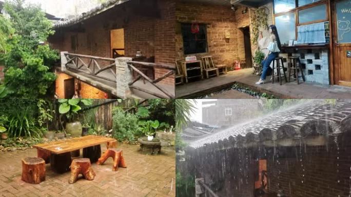 雨滴连连伤感下雨素材宁静温馨小屋庭院深深