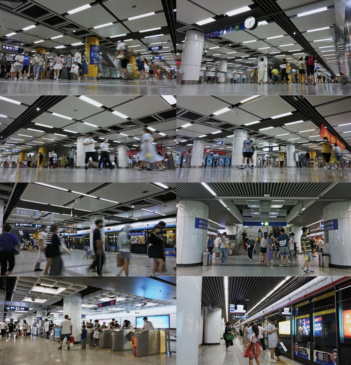 地铁人流延时、地下通道、人流、人群、南京
