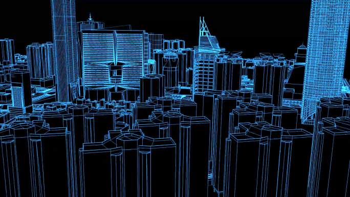 蓝色全息投影线框科技深圳城市动画带通道