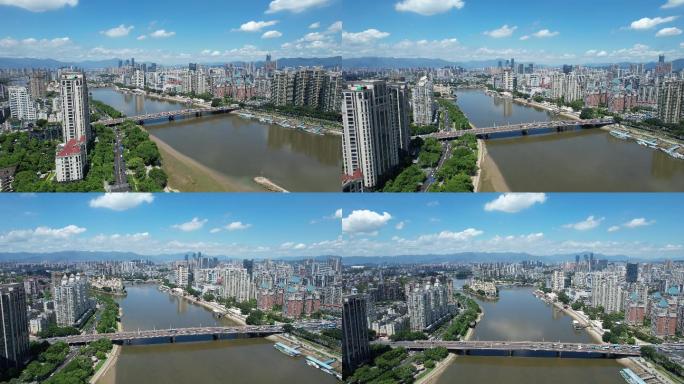 福州闽江两岸城市天际线建筑风光航拍