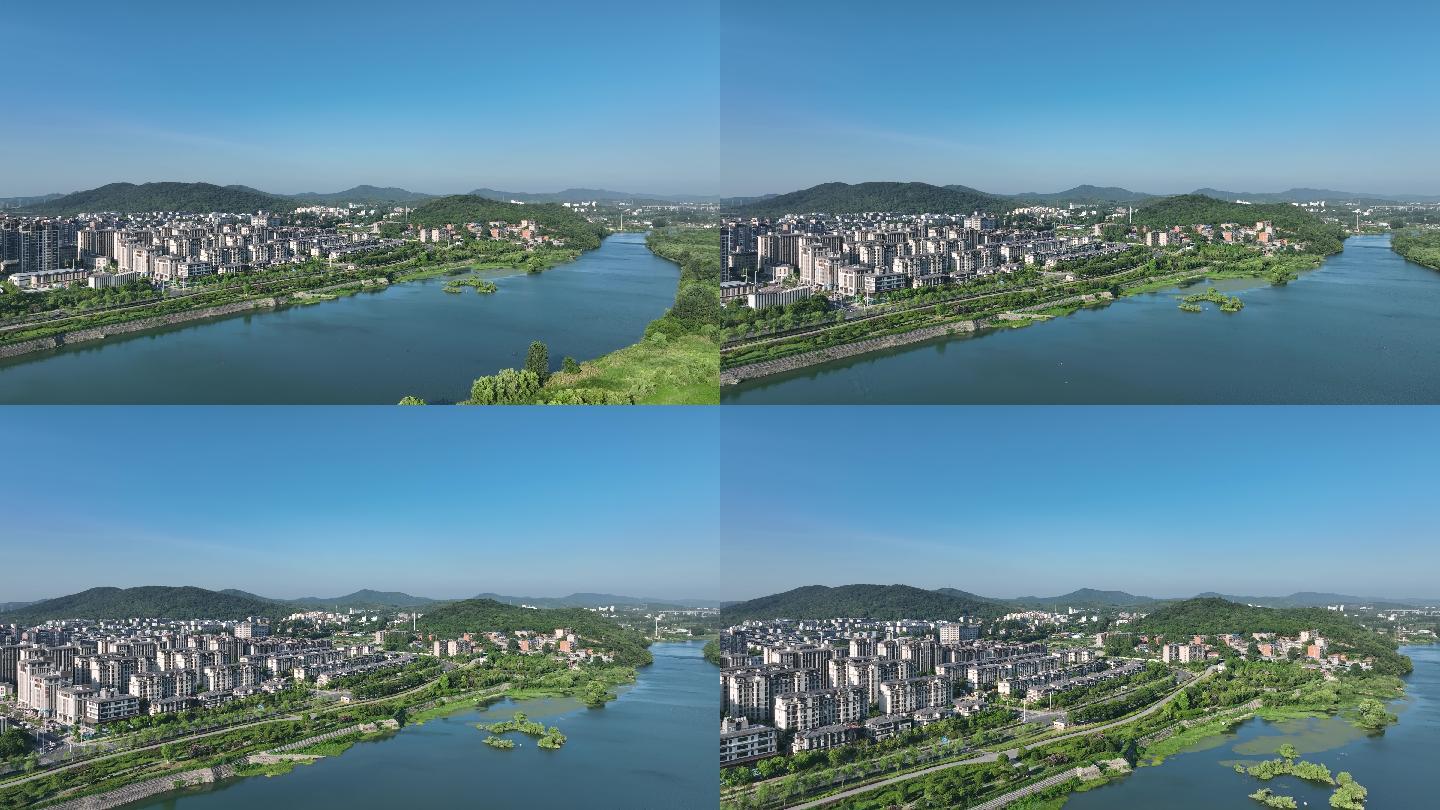 航拍襄阳汉江桥梁湿地城市自然风光