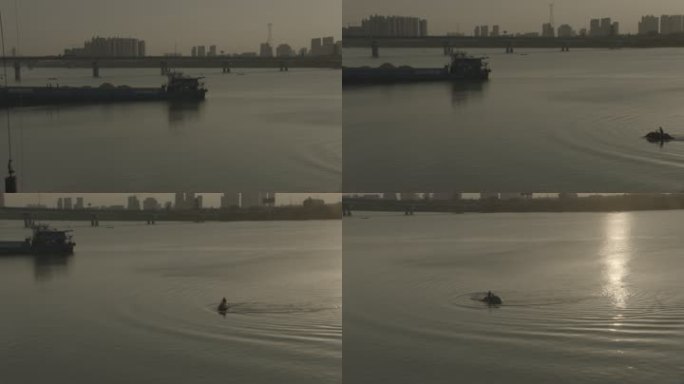夕阳 河流 湖面 阳光  4k 游艇 船