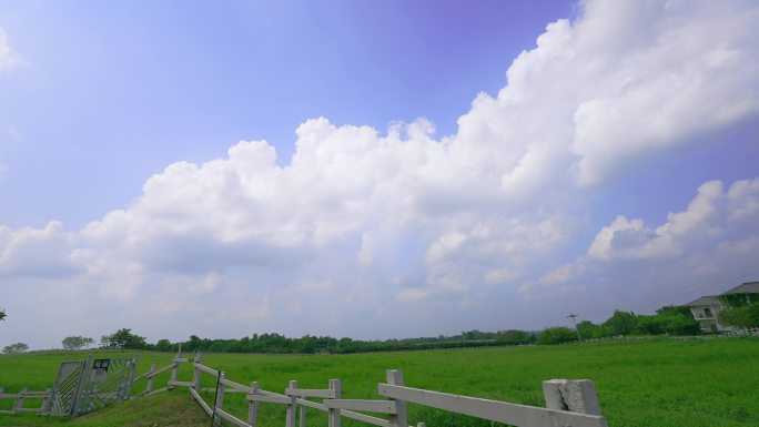 原野牧场 蓝天 白云 草地 延时