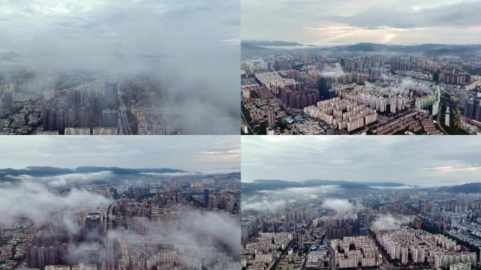 【5K】和谐世纪双塔航拍，云雾中和谐双塔