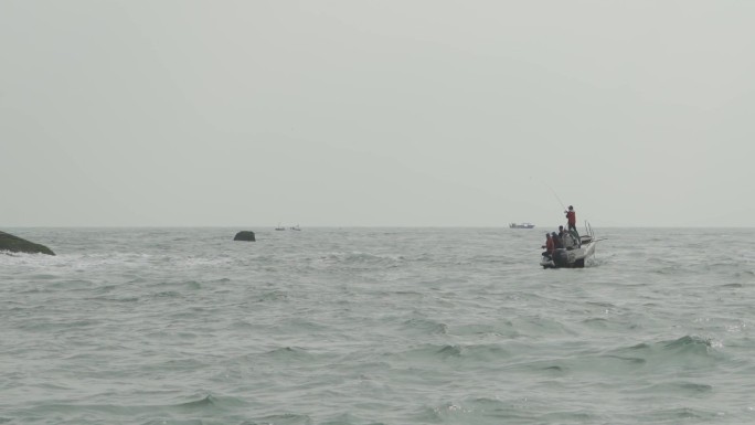 海钓现场，深海钓鱼素材，海浪