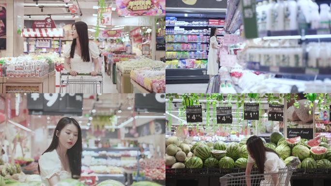 美女超市购物（视频实拍素材）