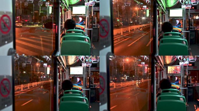 原创夜晚公交车座位窗户视角，可商用