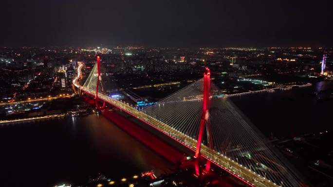 上海杨浦大桥桥梁交通日落夜景4k航拍