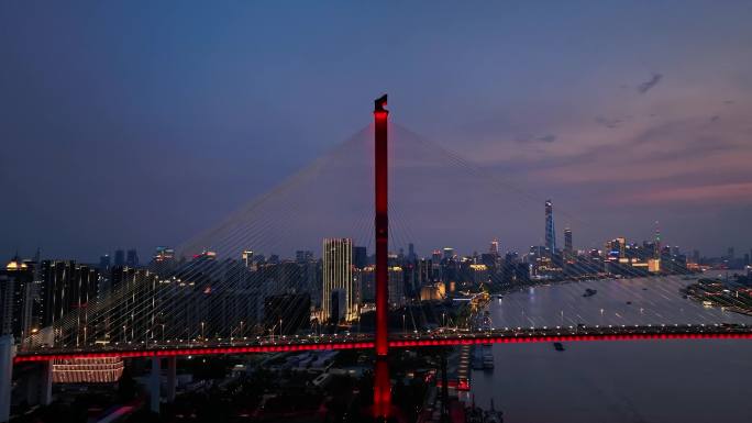 上海杨浦大桥桥梁交通日落夜景4k航拍