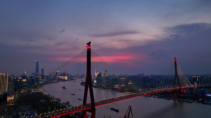 上海杨浦大桥桥梁交通日落夜景4k航拍