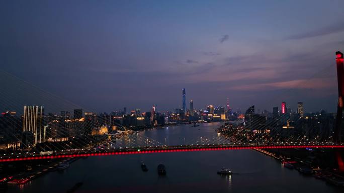 上海杨浦大桥桥梁交通日落夜景4k航拍