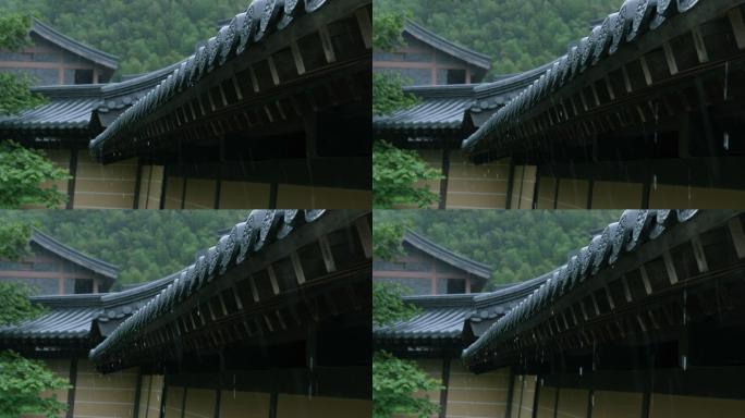 香山教寺屋檐雨景